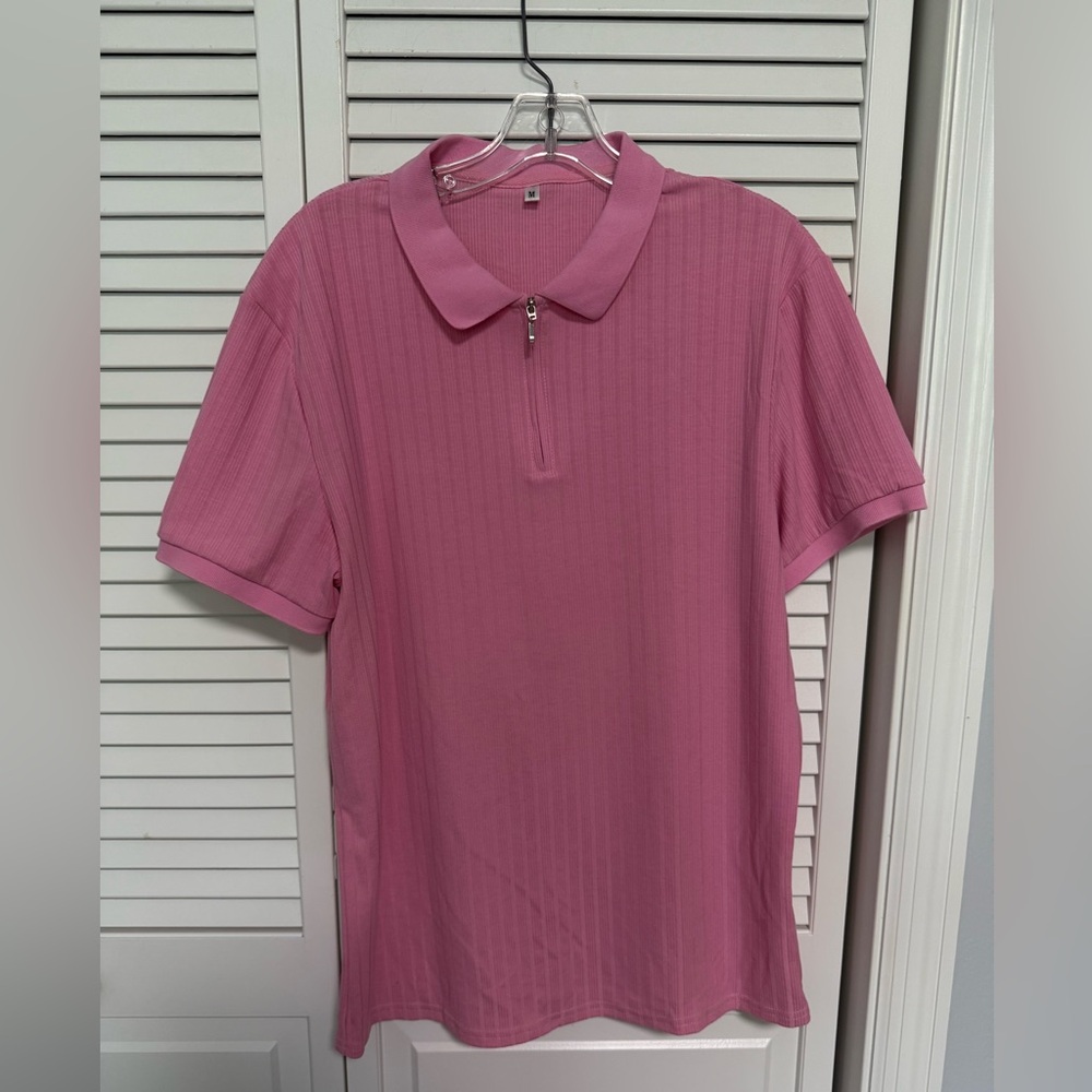 Amazon Men's Polo Shirt in Pink/Rose - pocketless